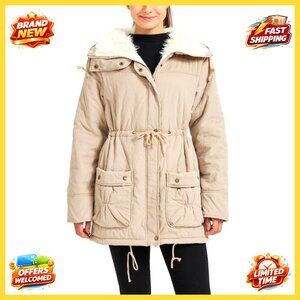 Women's Winter Mid Length Faux Lamb Wool Lined Jacket Coat Small